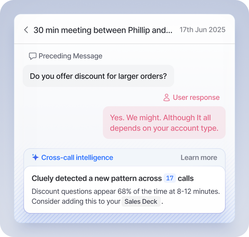 Cluely Cross-Call Intelligence - Real-time meeting assistance and insights